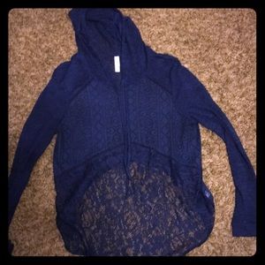 Cute dark blue/lace/drawstring sweater